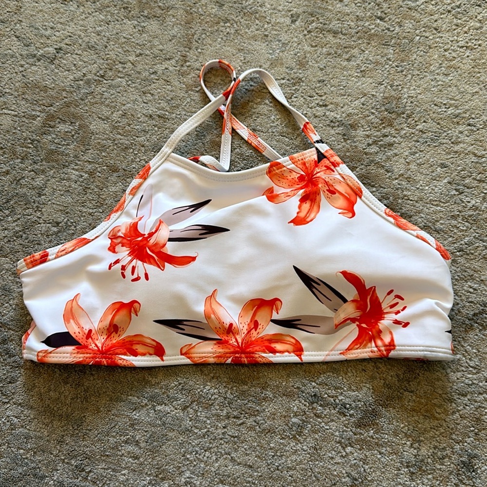 High neck floral swim top